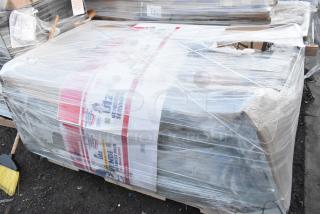 Brand new Avantco 193BC72HCW 72" refrigerated display case, wrapped and labeled as scratch and dent. Curved glass, white finish.