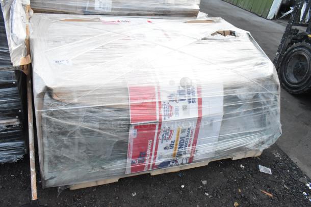 BRAND NEW Avantco BC-72-HC 72" curved glass white refrigerated bakery display case in original packaging with visible scratches and dents.