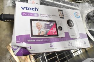 Vtech VM901HD Smart Wi-Fi Video Pan & Tilt Baby Monitor in original box; features remote HD, 5" display, and two-way talk.