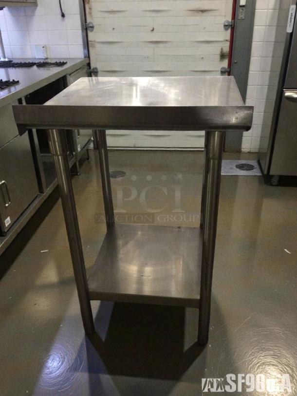 Custom SMB-ST4R2-2424SSW stainless steel work table; 24"x24", exceptional condition, inspected, lower shelf, commercial grade.