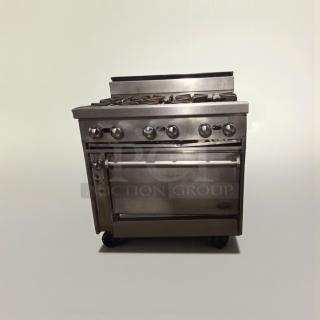 Jade Range JTRH-6-36C commercial gas range with oven, 36", stainless steel, top-tier condition, fully tested, working.