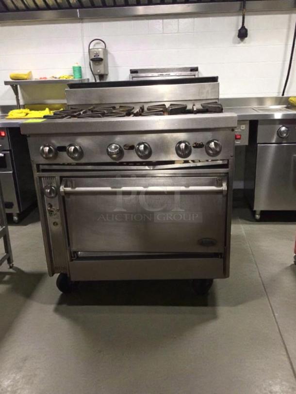 Jade JTRH-6-36C commercial gas range with oven, 36", top-tier condition, fully tested, stainless steel finish.