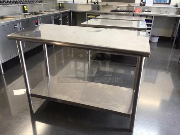 Commercial stainless steel ice bin with undershelf, premium condition, NSF style, Custom Fabricated USA, inspected.