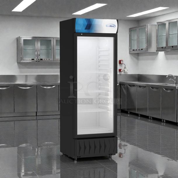 Premium KoolMore MDR-1GD-12C one-door glass merchandiser refrigerator, 12 cu. ft., brand new, ETL listed.