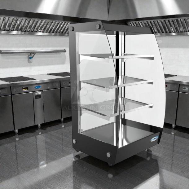 Brand new KoolMore DC-3CB countertop pastry display case with LED lighting and rear door, 2.7 cu. ft., in original box.