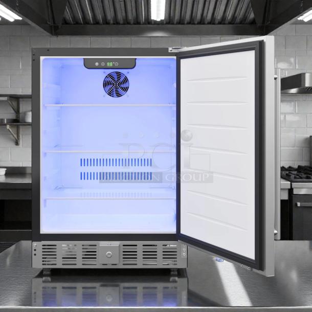 KoolMore KM-BIR5C-SS built-in refrigerator, stainless steel, 23.4 in., 5 cu. ft., brand new, open door showing interior.