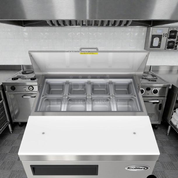 Brand new KoolMore KM-PTR27-1D refrigerated prep table, 8-pan capacity, stainless steel, NSF listed, never used.