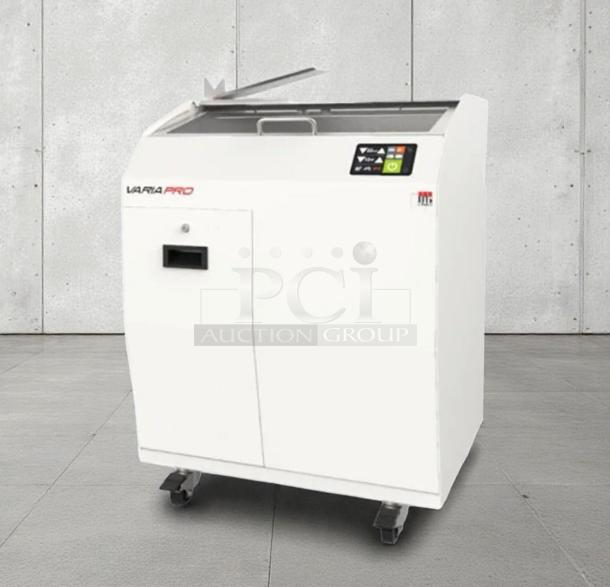 Brand new JAC VARIA 800 automatic bread slicer in white. Scratch & dent condition. Features control panel. Made in Liège, Belgium.