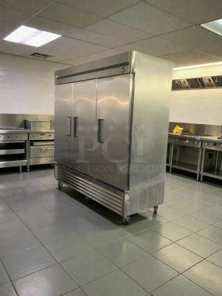 True T-72 commercial 3-door reach-in refrigerator, stainless steel, excellent condition, 115V, fully tested.