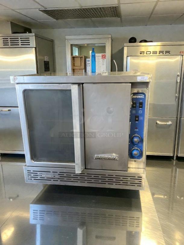 Imperial PCVG-1 convection oven, natural gas, excellent condition, 120V, blue control panel with Imperial branding.