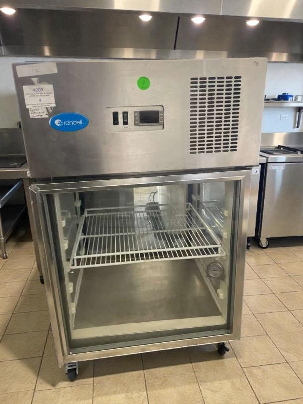 Randell 4002-A undercounter refrigerator, excellent condition, 115V/single phase, fully tested, visible digital controls, glass door.