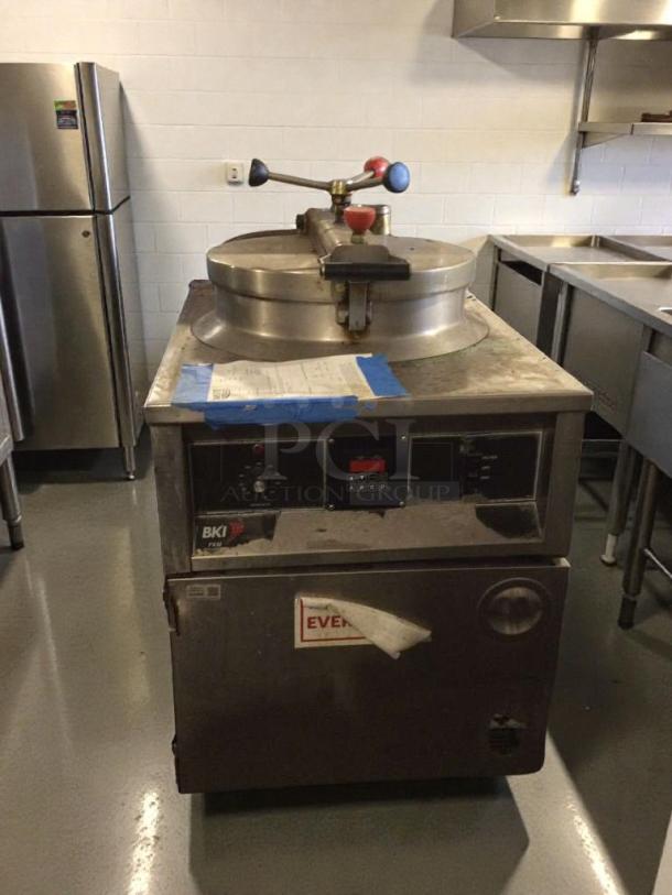 BKI Commercial Pressure Fryer in stainless steel, floor model, premium condition, fully tested, model BKI-L-PFR-0278.