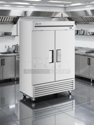 True T-49F Commercial Freezer; excellent condition, fully tested, 115V/single phase, dual doors, by True Manufacturing.