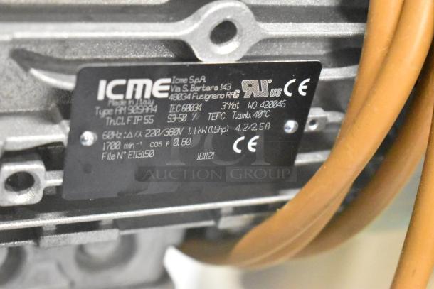 Arcobaleno AMF160 pasta machine label detail, showing voltage specs and model info.