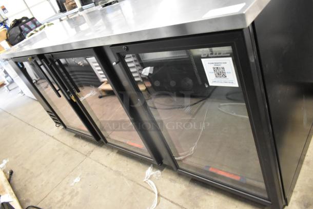 BRAND NEW 2025 True TBB-4G-HC-LD 3 Door Back Bar Cooler. Glass doors, metal body, 115V, 1 phase. Scratch and dent condition.
