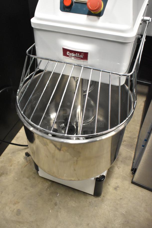 Brand new Estella 348SM30 two-speed spiral dough mixer, 30 Qt. capacity, metal bowl, guard, hook, 120V, scratch and dent.