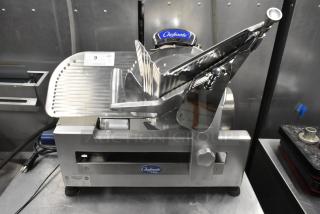 Globe Chefmate GC 512 stainless steel meat slicer with blade sharpener, 115V, 1 phase. Excellent condition, countertop model.