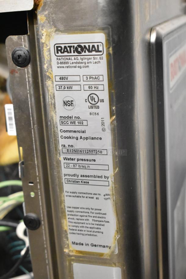Rational SCCWE102 convection oven label, 480V, 3 Phase, 37.0 kW, NSF, UL listed, made in Germany, model SCC WE 102.