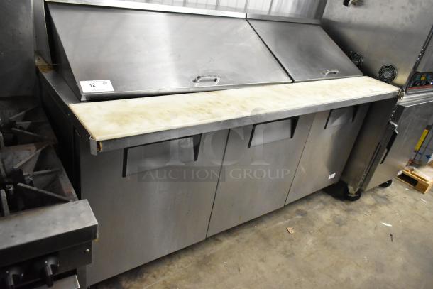 2021 True TSSU-72-30MB-ST-HC stainless steel sandwich prep table, bain marie mega top, commercial casters, 115V, 1 phase.