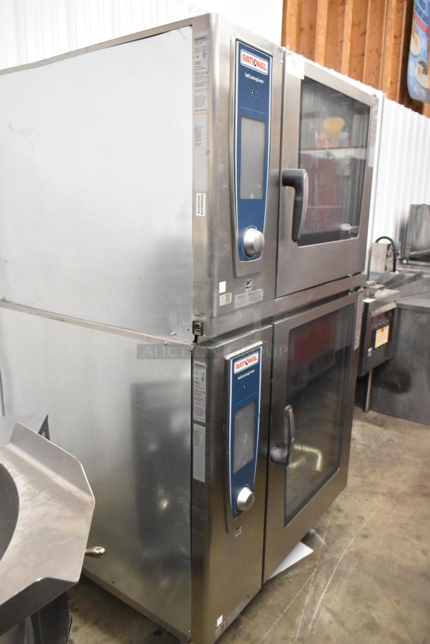 Pair of Rational SCCWE62/SCCWE102 electric convection ovens, stainless steel, on casters, 480V, 3-phase, excellent condition.