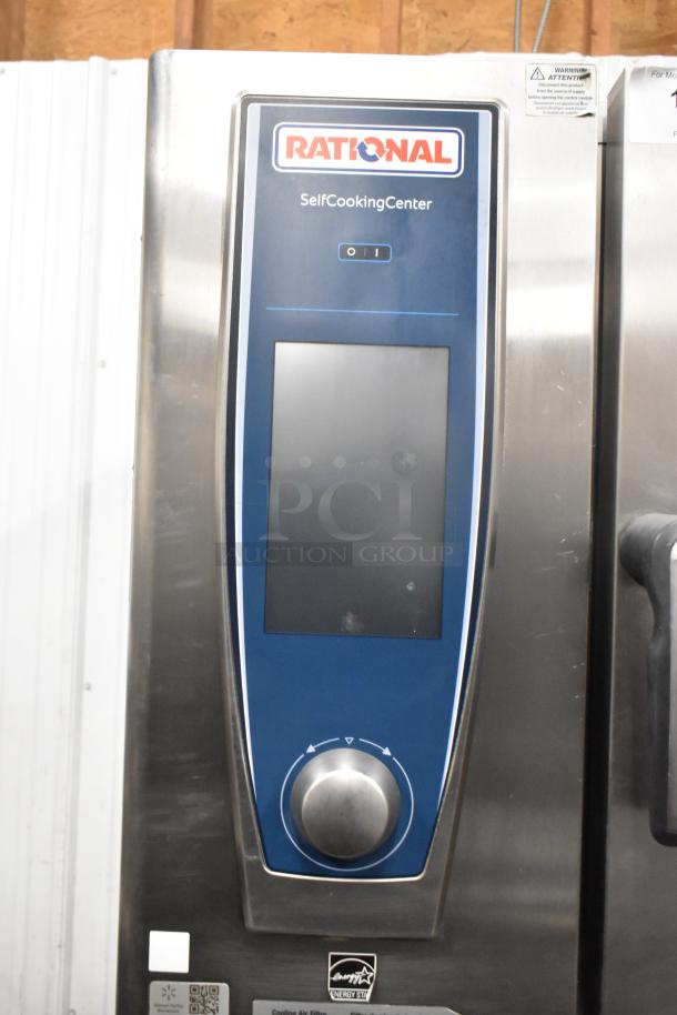 Rational SCCWE62/SCCWE102 stainless steel convection ovens, commercial electric, 480V, 3-phase, on casters.