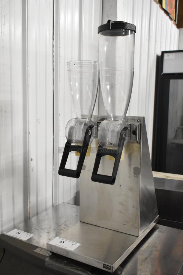 Server Metal Countertop 2 Well Dry Food Dispenser, stainless steel, clear containers, black handles, excellent condition.