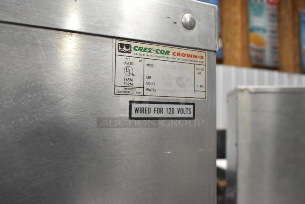 Cres-Cor H1381834 heated holding cabinet, metal, 120 volts, 1 phase. Features Cres-Cor label, wired for 120 volts.