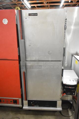 Cres-Cor 5495 039 metal heated holding cabinet, commercial casters, visible control panel, used condition, 120V, 1 phase.