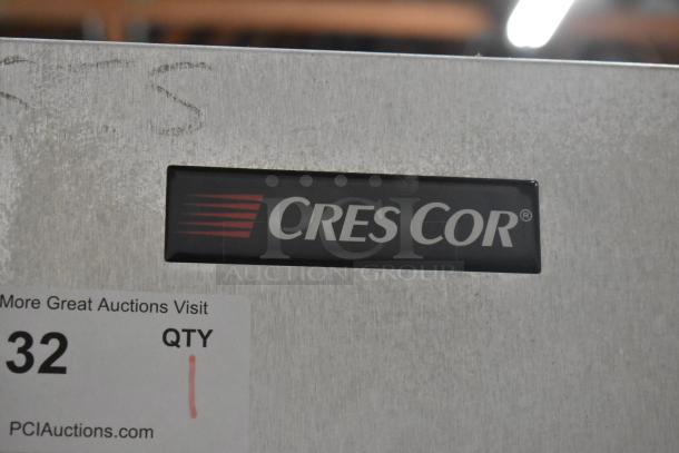 Cres-Cor 5495 039 metal heated holding cabinet, 120V, 1 phase, on commercial casters. Good condition, Cres-Cor logo visible.