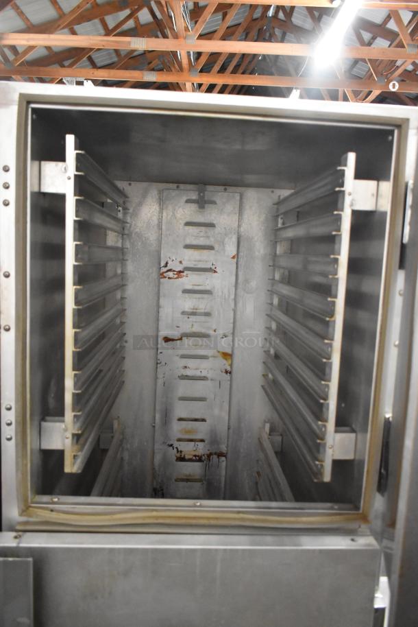 Cres-Cor 5495 039 metal heated holding cabinet, interior view showing racks, on commercial casters. 120V, 1 phase.