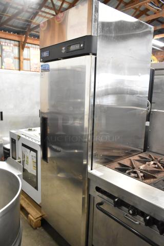 Turbo Air M3F24-1 stainless steel commercial single door freezer, poly coated racks, on casters, 115V, 1 phase.