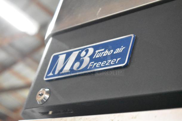 Turbo Air M3F24-1 single door reach-in freezer, stainless steel, poly-coated racks, commercial casters, 115V, 1 phase.