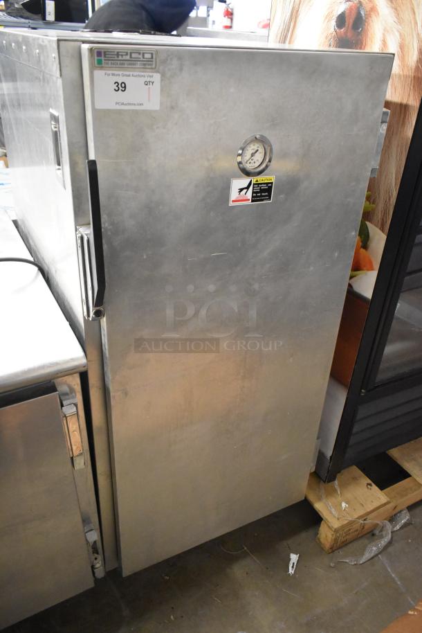 EPCO INSA61618H metal heated holding cabinet, commercial casters, 120V, 1 phase. Features gauge, showing wear.