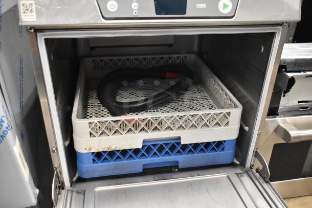 2023 Hobart LXER stainless steel commercial undercounter dishwasher, interior view, includes dish racks. 120/208-240V, 1 phase.