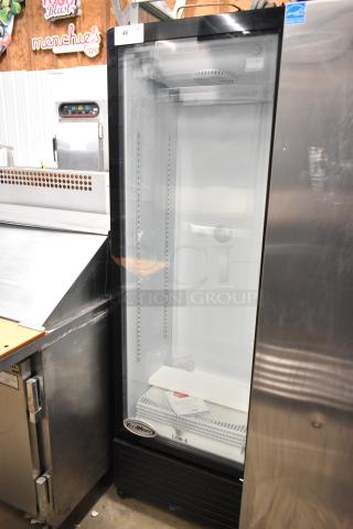 Brand new KoolMore KM-MDR-1GD-10C single door cooler, metal exterior, poly coated racks, minor scratches, 115V, 1 phase.