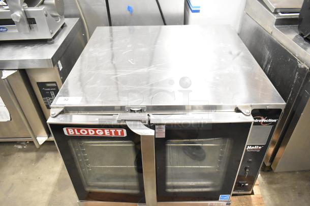 Blodgett Hydrovection Helix stainless steel commercial convection oven with view-through doors and metal oven racks.