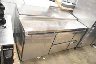 2017 Continental CPA68 stainless steel pizza prep table with 2 drawers, 2 doors, on casters. Commercial use, 115V, 1 phase.