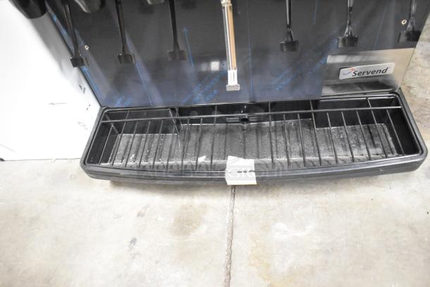 Servend SV150 commercial beverage machine, 6 flavors with ice dispenser, metal, countertop model, 115V, clear label visible.