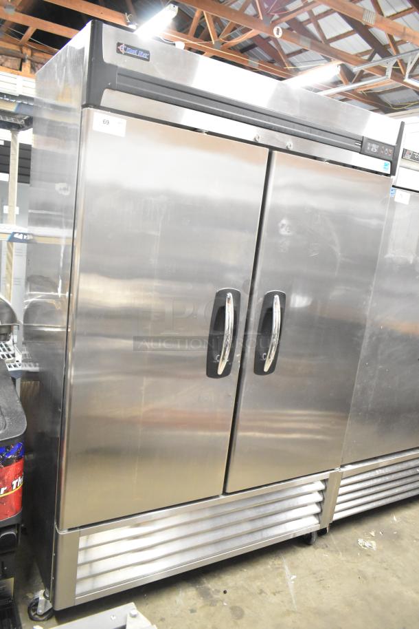 Kool Star KSR49-S stainless steel 2-door reach-in cooler, poly coated racks, commercial casters, 115V, 1 phase.