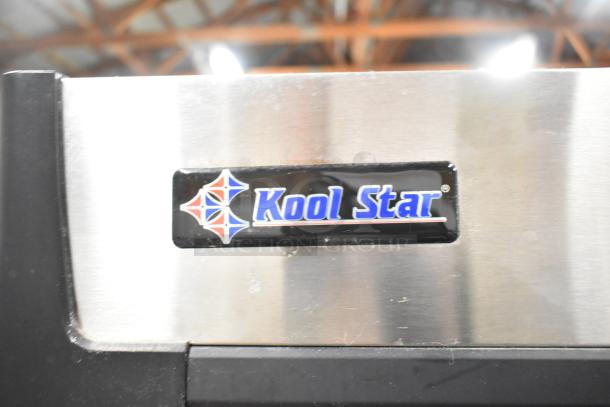 Kool Star KSR49-S logo on stainless steel commercial cooler, featuring poly coated racks and commercial casters.