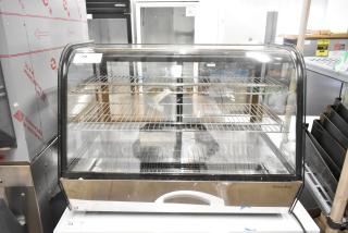 Marchia MDC161 metal countertop deli display case, 115V, 1 phase. Features include glass front, dual shelves, and stainless steel finish.