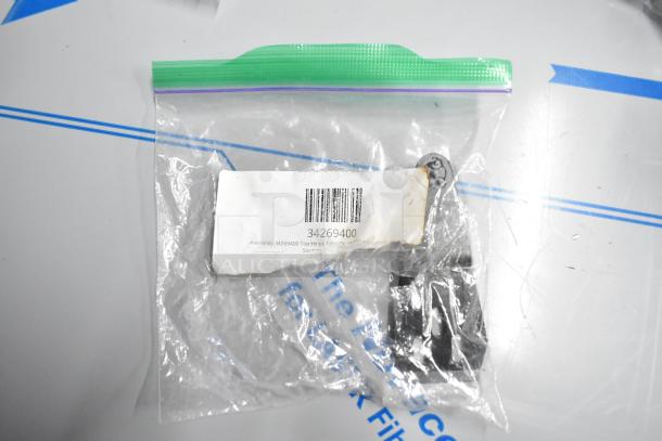 Sealed bag containing AvaValley 34269400 top hinge for WRC Series wine refrigerators, with visible barcode and label.