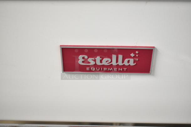 Estella 348SM60 logo on metal commercial mixer, highlighting brand.