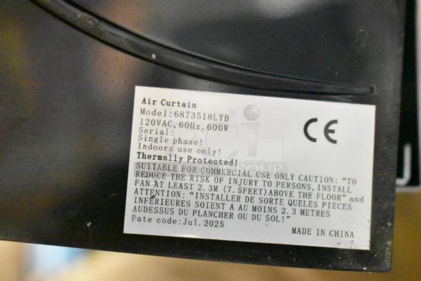 BRAND NEW Boltic 6873518LYB 72" Black Aluminum Air Curtain, 120VAC, 600W, with remote magnetic door switch. Thermally protected.