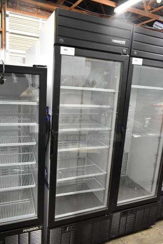 2019 Habco SE18 metal commercial cooler, single door, poly coated racks, 115 volts, 1 phase, visible model label.