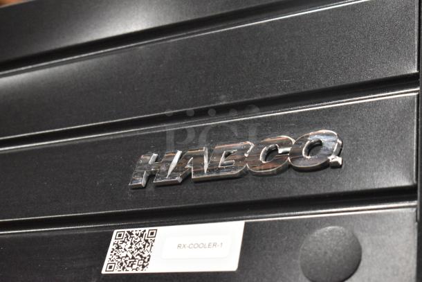 2019 Habco SE18 metal cooler; single door, poly-coated racks. 115V, 1 phase. Brand logo and RX-COOLER-1 label visible.