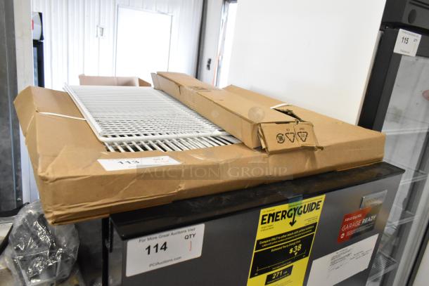 Brand new items with poly coated racks. Boxes slightly damaged. Auction offers double your bid value.