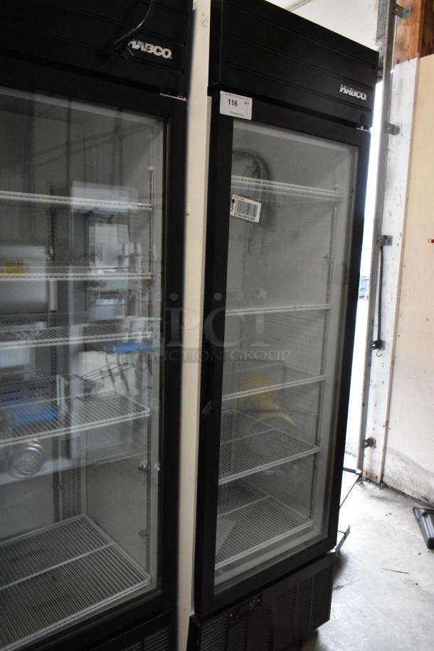 2019 Habco SE18 commercial single door reach-in cooler with poly-coated racks. Model SE18, 115 volts, 1 phase, excellent condition.