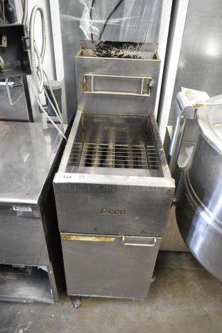 Dean SR42GN stainless steel deep fat fryer, natural gas powered, 105,000 BTU, commercial grade, floor style, visible wear.