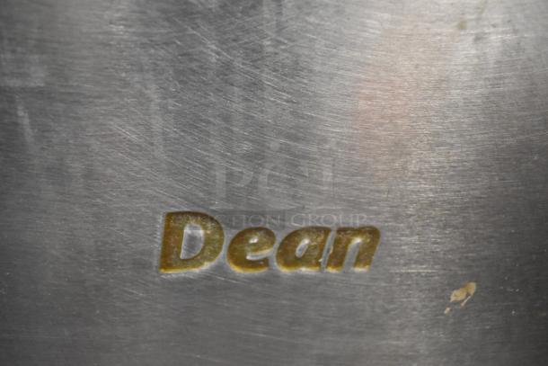 Dean SR42GN stainless steel commercial natural gas deep fryer, 105,000 BTU, clean condition; embossed "Dean" logo.